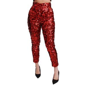 Dolce & Gabbana Red Sequin Pants